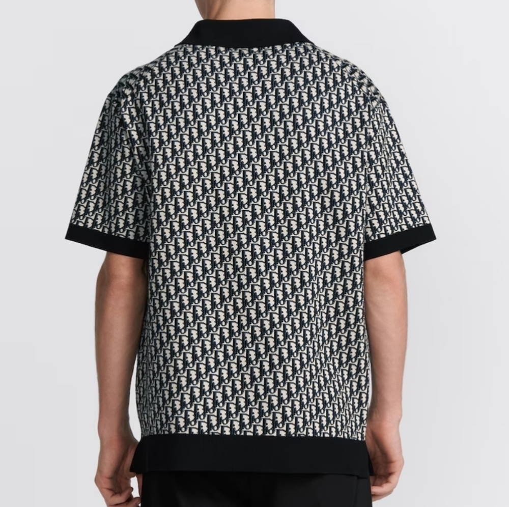 Dior Monogram Knit Navy Polo Shirt - Picture 3 of 9